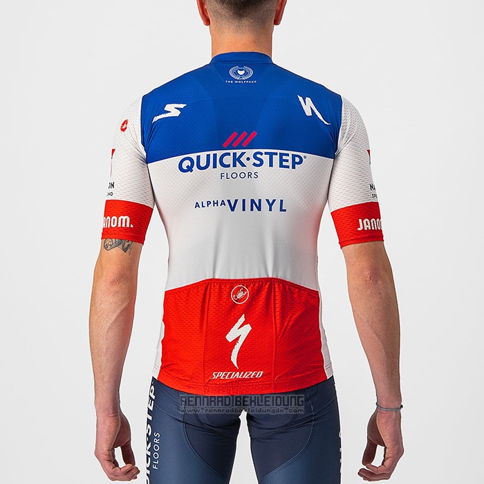 2022 Fahrradbekleidung Deceuninck Quick Step Blau Wei Rot Trikot Kurzarm und Tragerhose